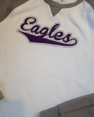 Eagles Rhinestone Gray League Crewneck - Ladies Fit