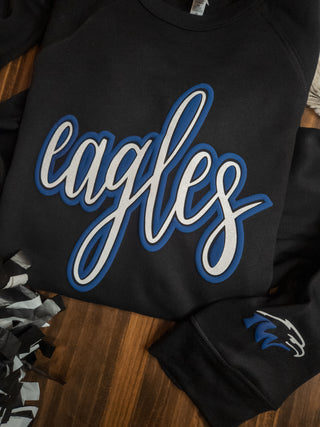 Eagles IW Puff Print Black Crewneck Sweatshirt