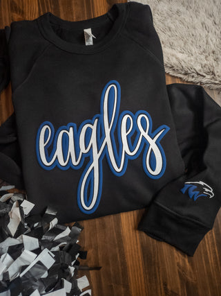 Eagles IW Puff Print Black Crewneck Sweatshirt