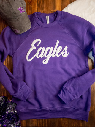 Eagles Puff Print Purple Crewneck Sweatshirt