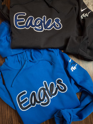 IW Eagles Sparkle and Puff Blue Sleeve Swoosh Nike Hoodie With Sleeve Print