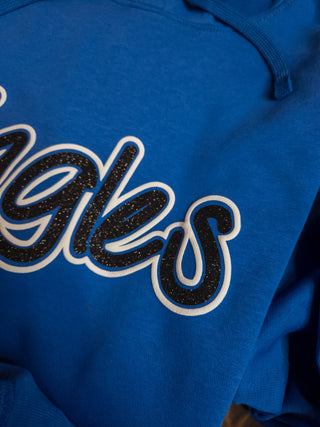 IW Eagles Sparkle and Puff Blue Sleeve Swoosh Nike Hoodie With Sleeve Print