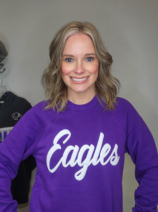 Eagles Puff Print Purple Crewneck Sweatshirt