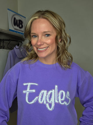 Eagles Rhinestone Dyed Violet Crewneck Sweatshirt