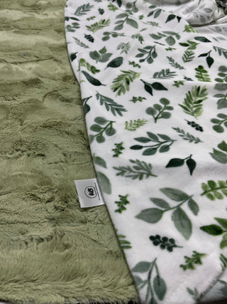 Minky Eucalyptus Leaves w/Green Thyme Hide Blanket READY TO SHIP