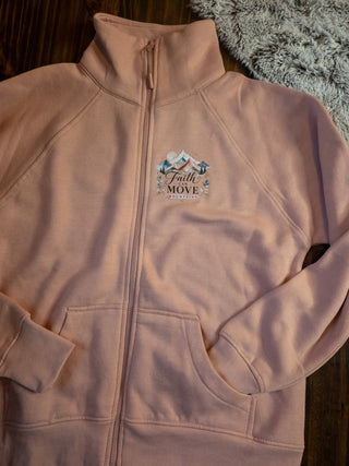 Faith Can Move Mountains Pink Ladies Relaxed Full Zip
