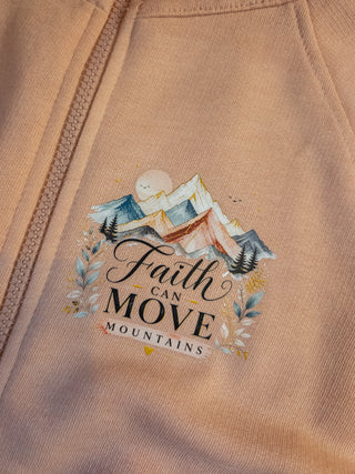 Faith Can Move Mountains Pink Ladies Relaxed Full Zip