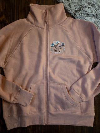Faith Can Move Mountains Pink Ladies Relaxed Full Zip