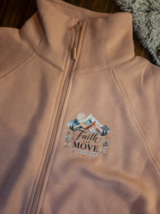 Faith Can Move Mountains Pink Ladies Relaxed Full Zip