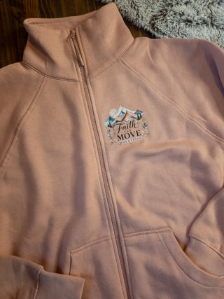 Faith Can Move Mountains Pink Ladies Relaxed Full Zip