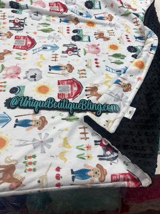 Farmer & Farm Animals Minky Blankets- *READY TO SHIP
