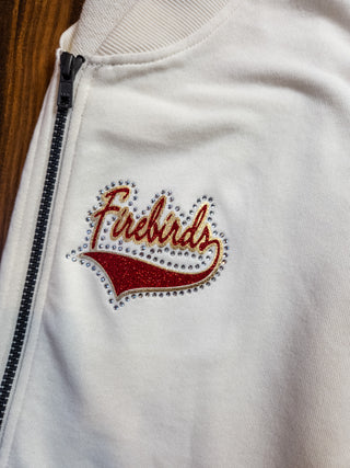 Firebirds Rhinestone Ivory French Terry Bomber Zip-Up