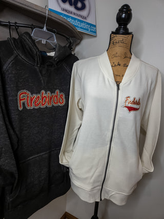 Firebirds Rhinestone Ivory French Terry Bomber Zip-Up