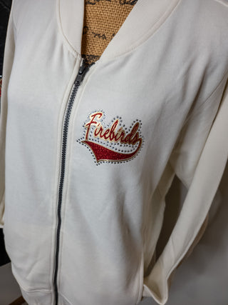 Firebirds Rhinestone Ivory French Terry Bomber Zip-Up