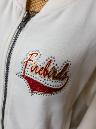 Firebirds Rhinestone Ivory French Terry Bomber Zip-Up