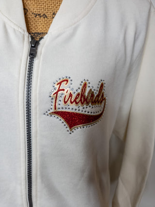 Firebirds Rhinestone Ivory French Terry Bomber Zip-Up