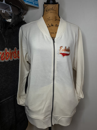 Firebirds Rhinestone Ivory French Terry Bomber Zip-Up