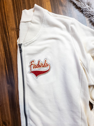 Firebirds Rhinestone Ivory French Terry Bomber Zip-Up