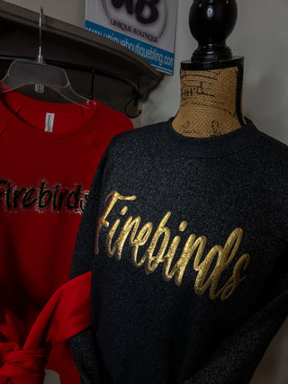 Firebirds Pep Rally Ribbed Crewneck Sweatshirt - Black