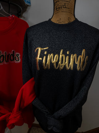 Firebirds Pep Rally Ribbed Crewneck Sweatshirt - Black
