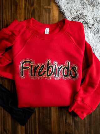 Firebirds Rhinestone Red Sponge Fleece Crewneck Sweatshirt