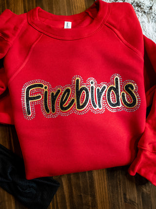 Firebirds Rhinestone Red Sponge Fleece Crewneck Sweatshirt