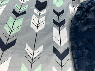 Navy Arrows on Grey Minky Adult Size Blanket **Choose backing color