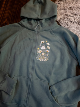 Floral Sea Sage Ladies Relaxed Hooded Full Zip
