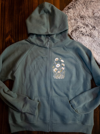 Floral Sea Sage Ladies Relaxed Hooded Full Zip