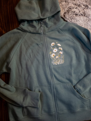 Floral Sea Sage Ladies Relaxed Hooded Full Zip