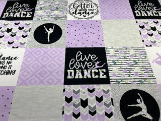 Purple Live Love Dance Quilt Blocks Minky Blanket *Choose Size & Backing *Can Add Custom Embroidery