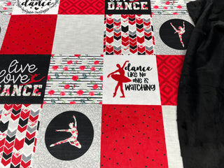 Red Live Love Dance Quilt Blocks Minky Blanket *Choose Size & Backing *Can Add Custom Embroidery