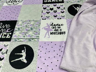 Purple Live Love Dance Quilt Blocks Minky Blanket *Choose Size & Backing *Can Add Custom Embroidery