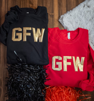 GFW Gold Metallic Puff Print Black Crewneck Sweatshirt