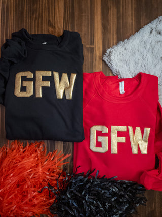 GFW Gold Metallic Puff Print Black Crewneck Sweatshirt