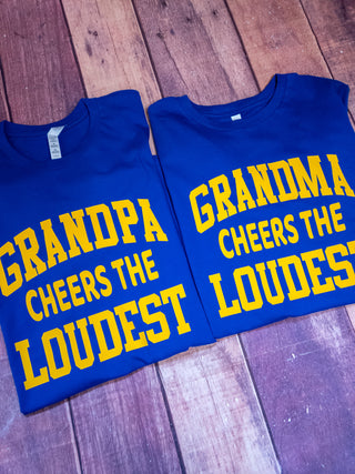 Grandpa Cheers The Loudest Tee - Blue and Gold