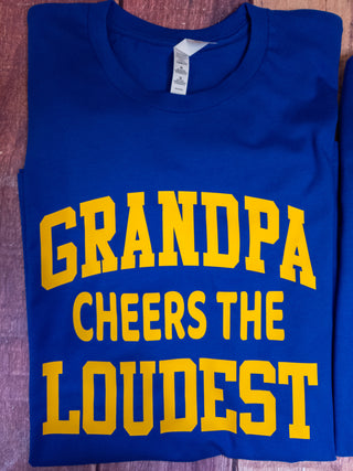 Grandpa Cheers The Loudest Tee - Blue and Gold