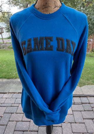 Game Day Black Puff Print Blue Crewneck Sweatshirt