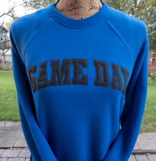 Game Day Black Puff Print Blue Crewneck Sweatshirt