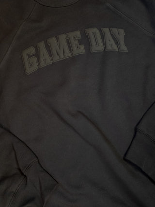 Game Day Black Puff Print Black Crewneck Sweatshirt