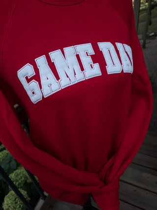 Game Day White Puff Print Red Crewneck Sweatshirt