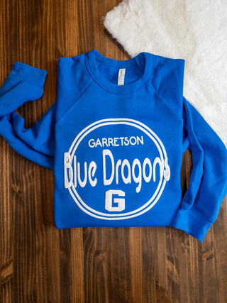 Garretson Blue Dragons White Puff Print Blue Crewneck Sweatshirt