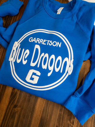 Garretson Blue Dragons White Puff Print Blue Crewneck Sweatshirt
