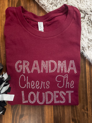 Grandma Cheers The Loudest Rhinestone Maroon Tee