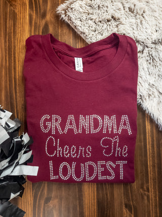 Grandma Cheers The Loudest Rhinestone Maroon Tee