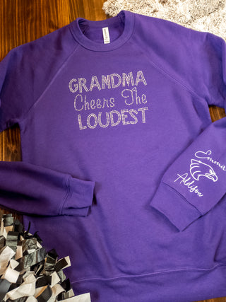Eagles Grandma Cheers The Loudest Rhinestone Purple Crewneck Sweatshirt