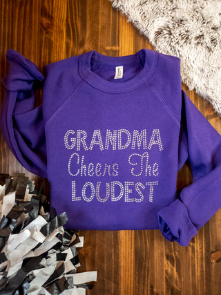 Grandma Cheers The Loudest Rhinestone Purple Crewneck Sweatshirt
