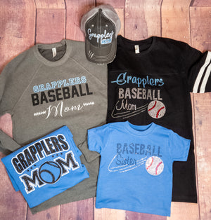 Baseball Sister Rhinestone Tee - Heather Columbia Blue
