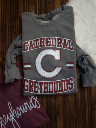 Cathedral Greyhounds Dyed Fleece Gray Crewneck Sweatshirt