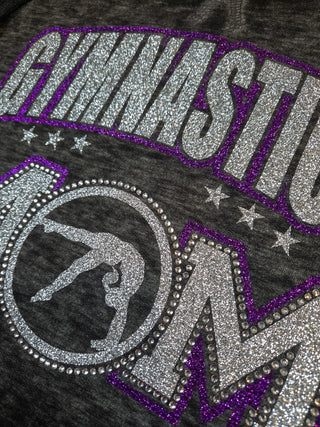 Gymnastics Mom Rhinestone Fleece Hoodie - Purple/Silver